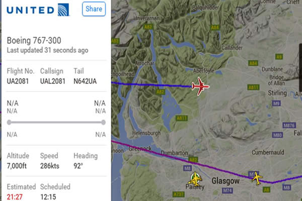 Un avión de United Airlines que viajaba de Edimburgo a Chicago está en emergencia