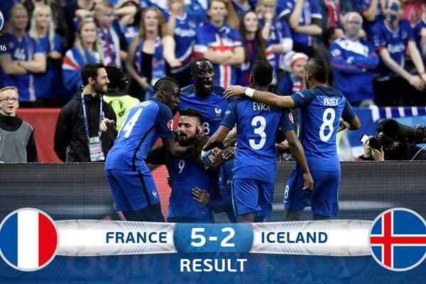 Francia goleó 5-2 a Islandia y jugará semifinales ante Alemania 