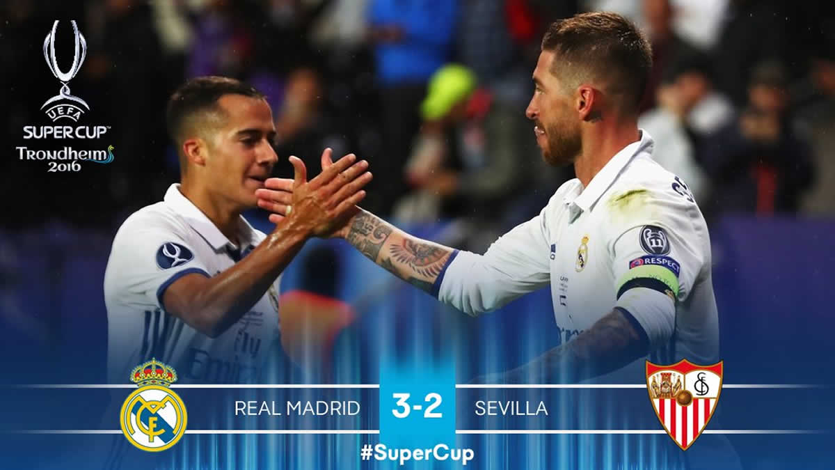 El Real Madrid logró su tercera Supercopa de la UEFA derrotando 3-2 al Sevilla