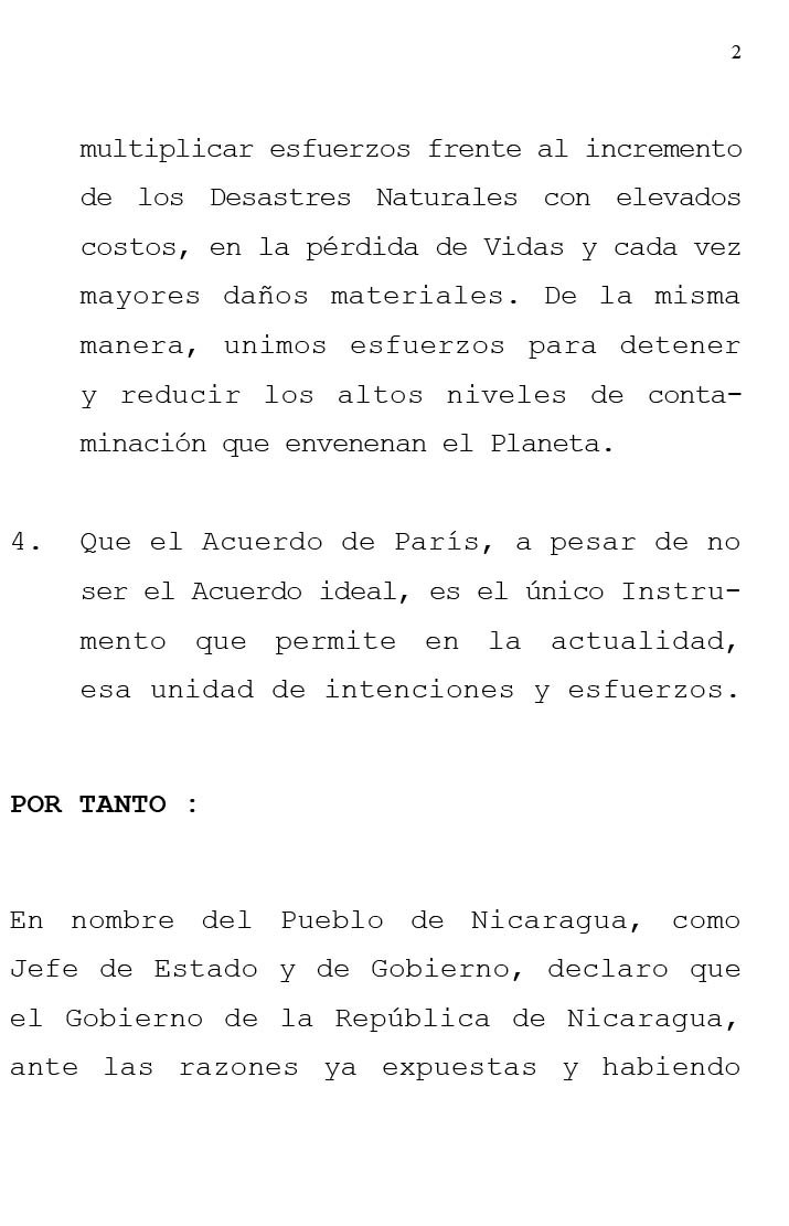 Nicaragua entrega documento de adhesión al Acuerdo de París ante las Naciones Unidas