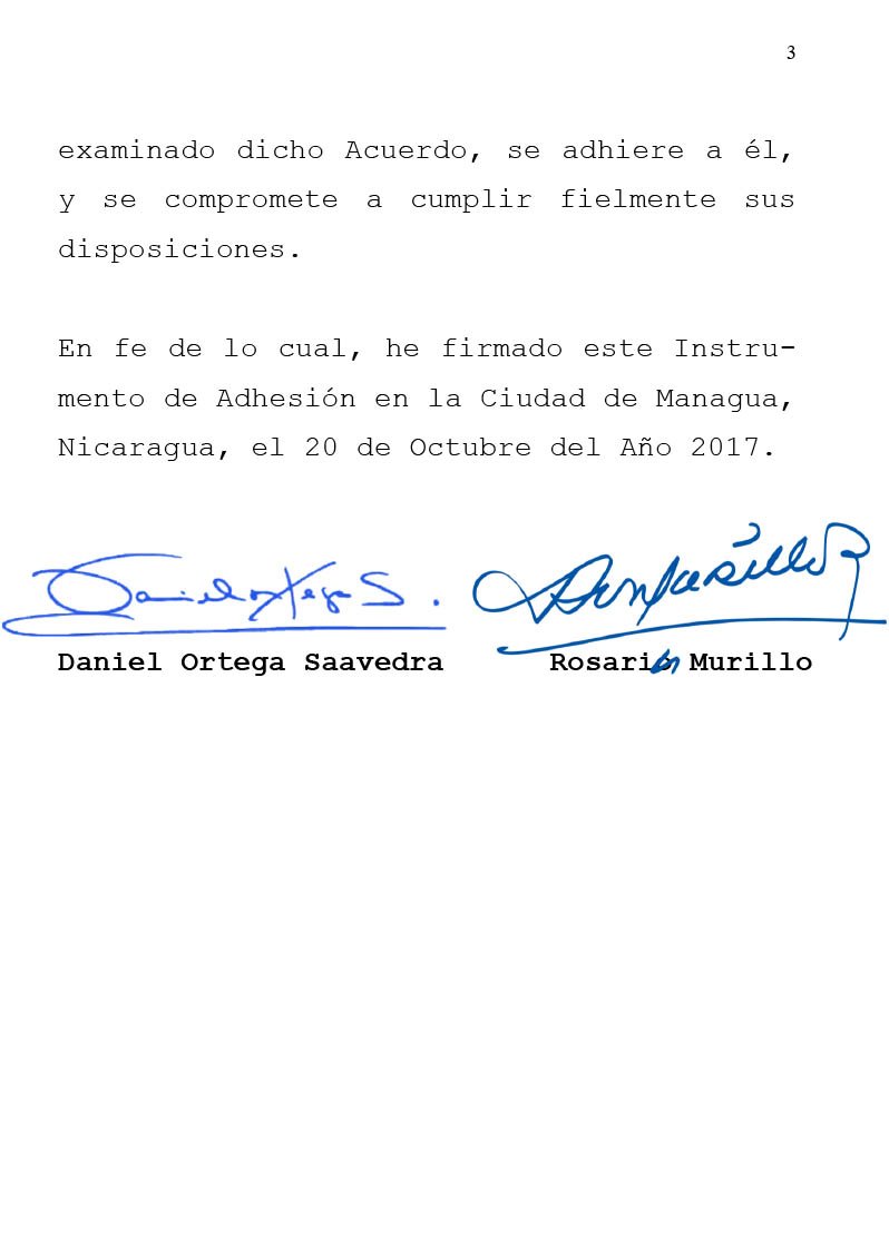 Nicaragua entrega documento de adhesión al Acuerdo de París ante las Naciones Unidas