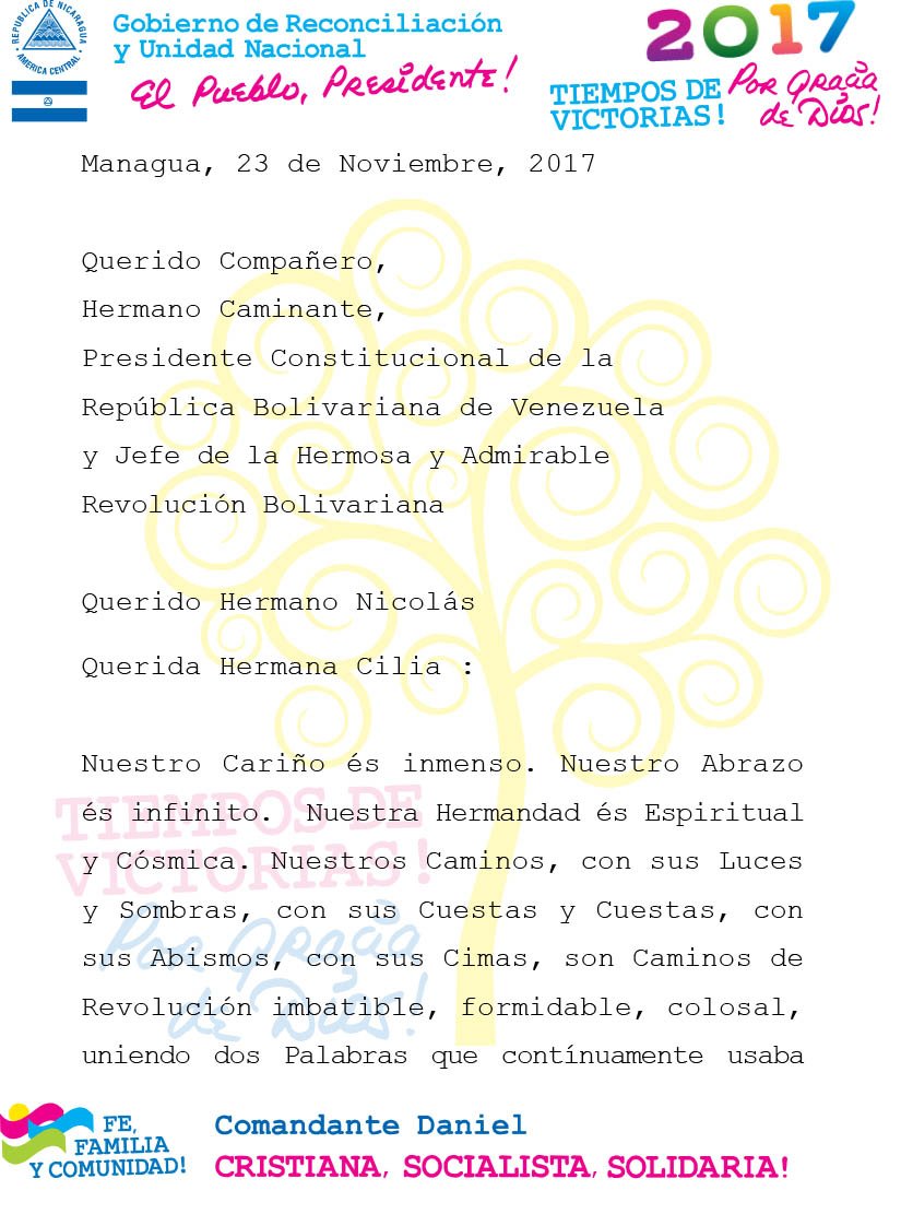 Daniel y Rosario envía mensaje fraternal al Presidente Nicolás Maduro