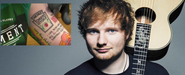 Ed Sheeran se tatúa su marca favorita de salsa de tomate