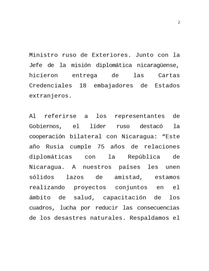 Presidente Putin recibe cartas credenciales de embajadora nicaragüense