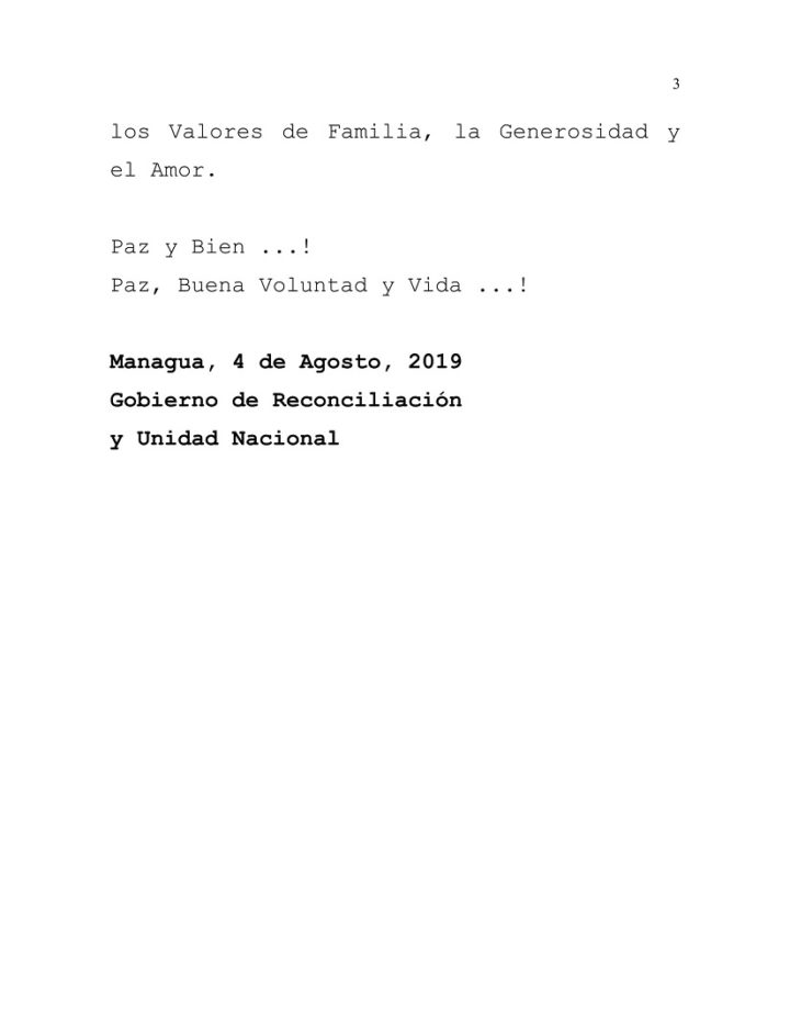 Gobierno Nicaragua mensaje víctimas tiroteo 