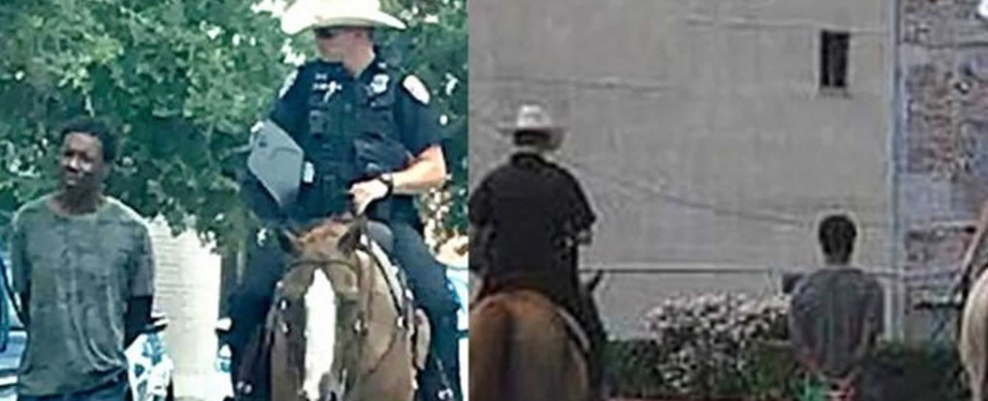 Policía Texano amarra a un afroamericano y lo jala con una soga mientras cabalgaba