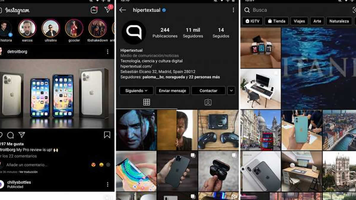 Instagram se actualiza e incluye el modo oscuro
