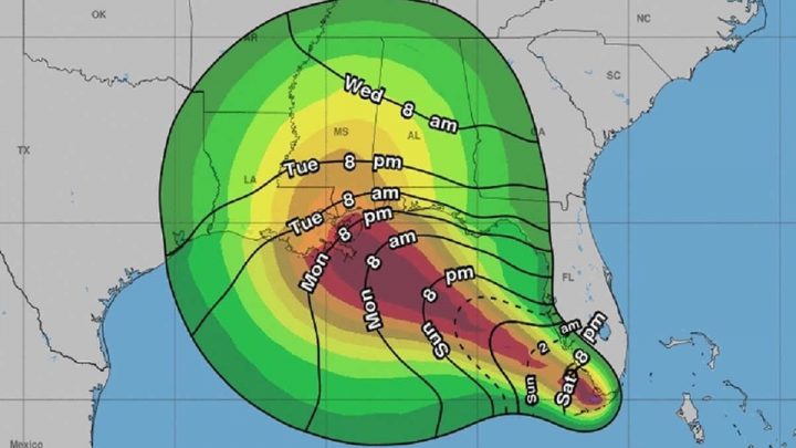 Representación gráfica de la trayectoria de la tormenta tropical Sally.