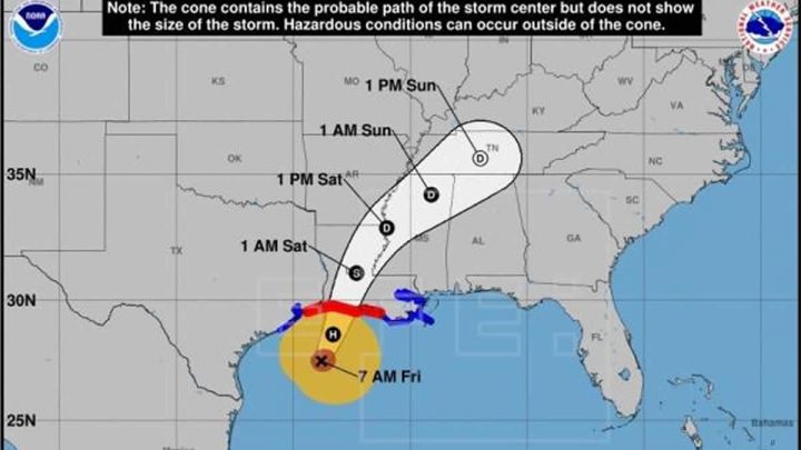 Mapa del huracán Zeta al tocar tierra en Luisiana, EE.UU.